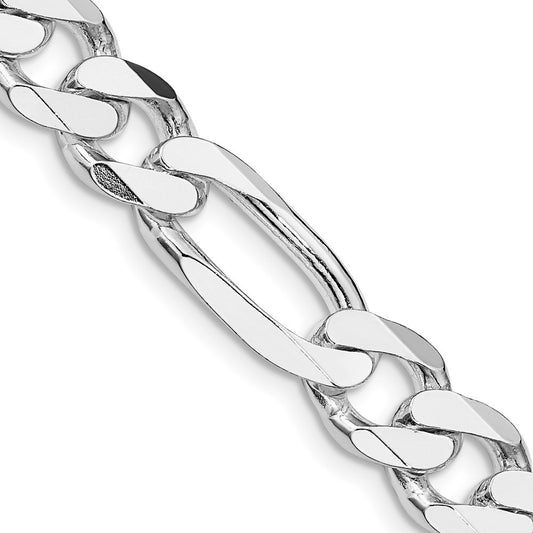 Sterling Silver Rhodium-plated 9mm Figaro Chain Necklace 26"