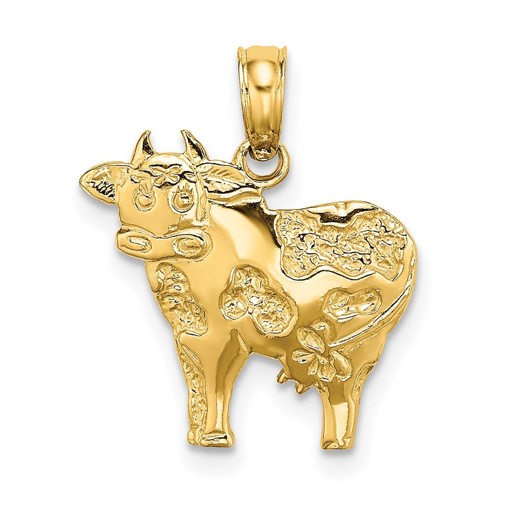 14k Yellow Gold Polished Playful Cow Charm Pendant