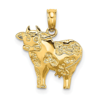 14k Yellow Gold Polished Playful Cow Charm Pendant