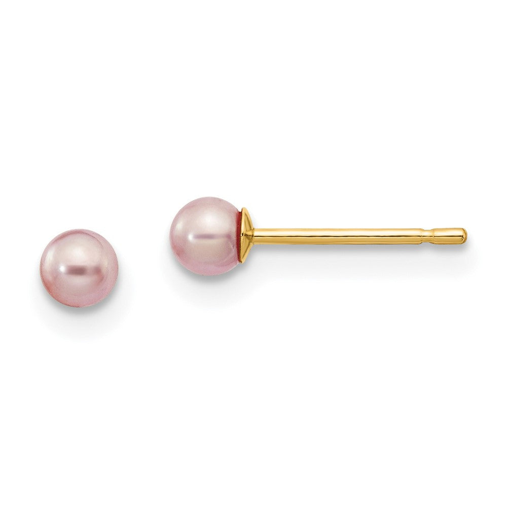 14k Yellow Gold 3-4mm Purple Round Freshwater Cultured Pearl Stud Earrings