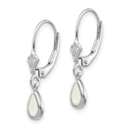 14k White Gold 6x4mm Opal/October Dangle Earrings