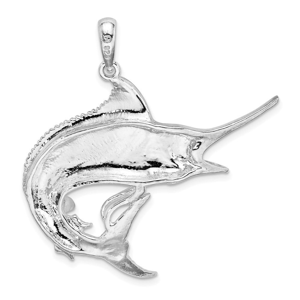 Sterling Silver Rhodium-Plated Polished and Textured Marlin Fish Pendant