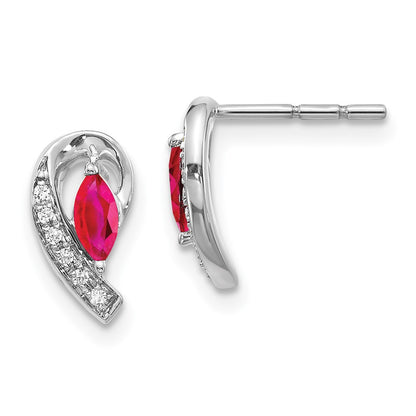 14k White Gold Diamond and Ruby Dangle Earrings
