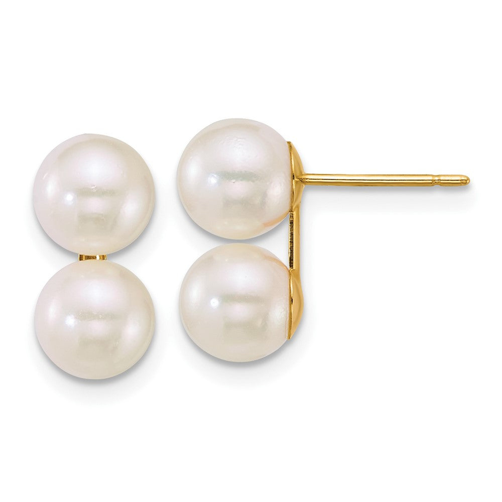 14k Yellow Gold 6-7mm Akoya Saltwater Cultured Double Pearl Stud Earrings