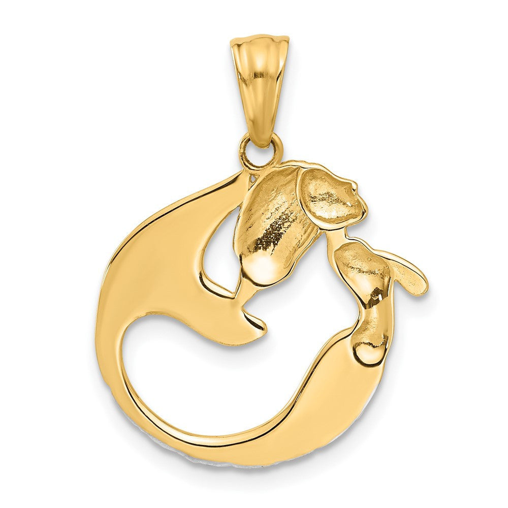 14k Yellow Gold with White Rhodium Diamond Cut Mermaid Pendant