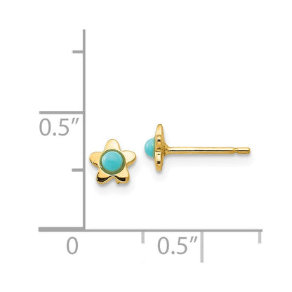 14k Yellow Gold Polished Turquoise Star Stud Earrings