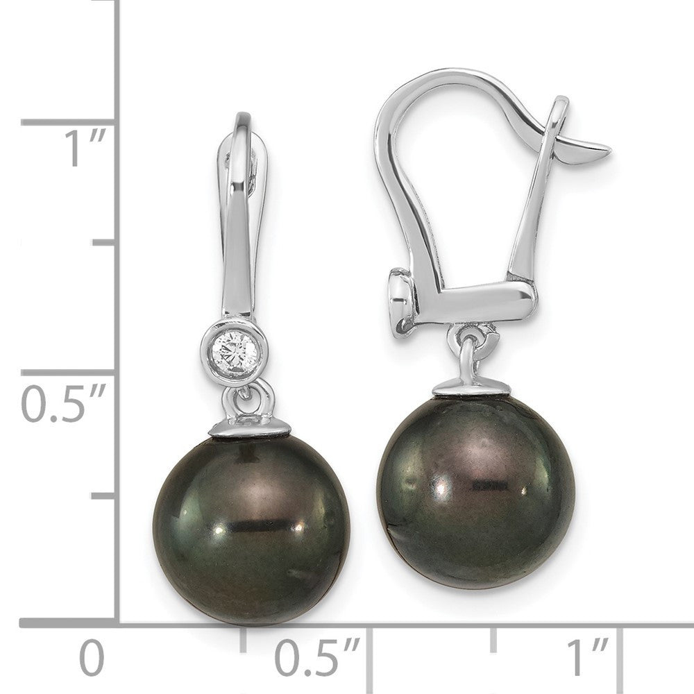 14k Gold Black Tahitian Saltwater Cultured Pearl & Diamond Dangle Earrings
