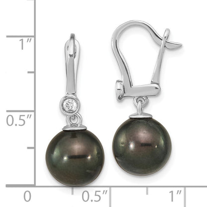 14k Gold Black Tahitian Saltwater Cultured Pearl & Diamond Dangle Earrings