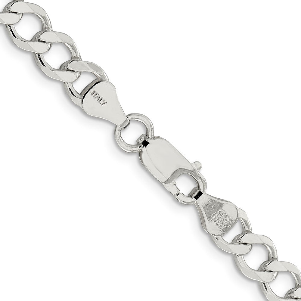 Sterling Silver 6.7mm Semi-solid Flat Curb Chain Necklace 24"