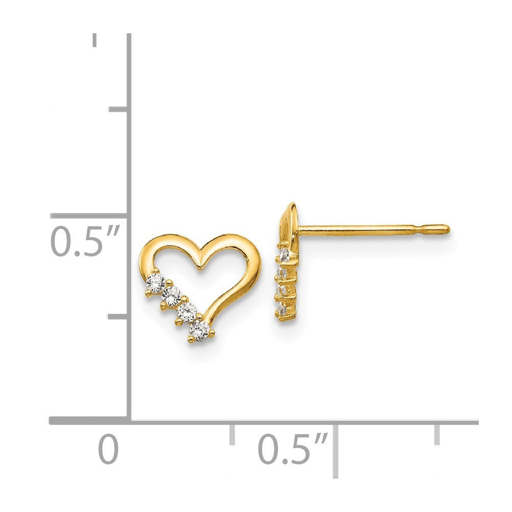 14k Yellow Gold CZ Children's Heart Button Stud Earrings