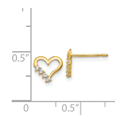 14k Yellow Gold CZ Children's Heart Button Stud Earrings
