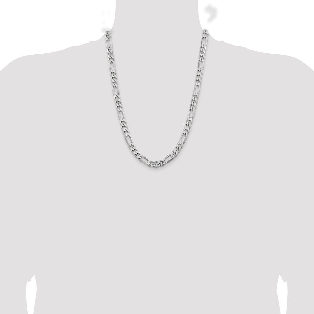 Sterling Silver Rhodium-plated 7.75mm Figaro Chain Necklace 24"