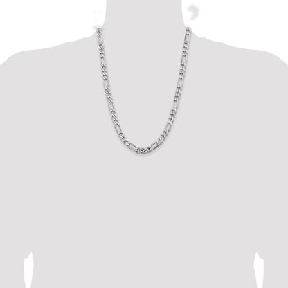 Sterling Silver Rhodium-plated 7.75mm Figaro Chain Necklace 24"