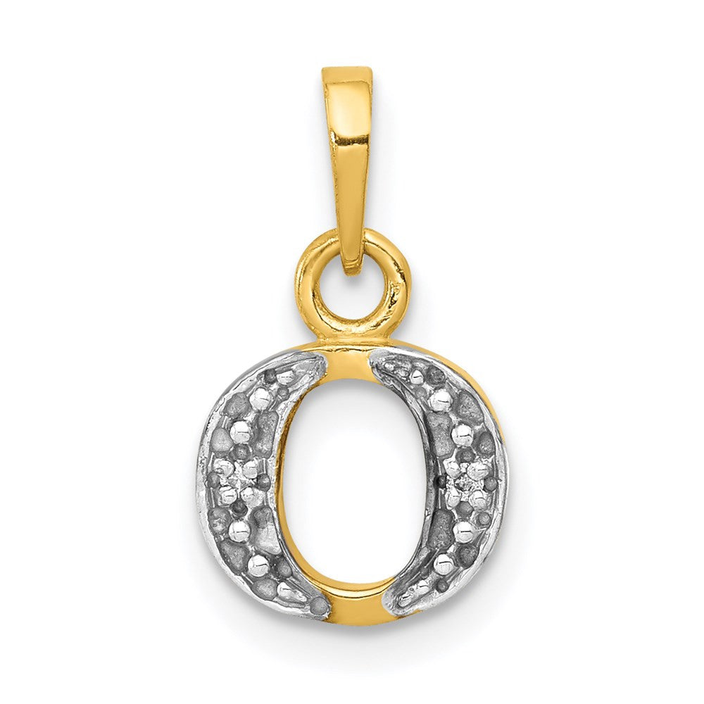 14k Yellow Gold with Rhodium Diamond Letter O Initial Pendant