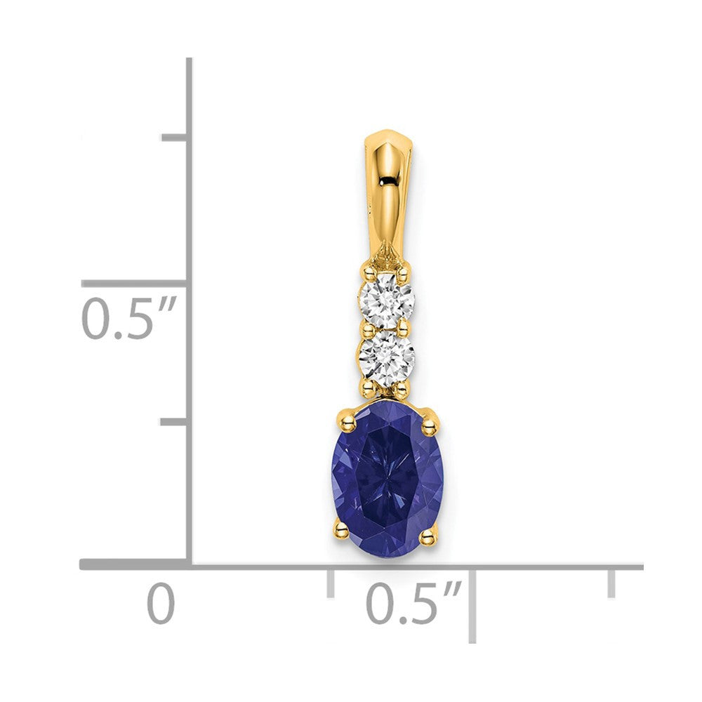 14k Yellow Gold Oval Created Sapphire and Diamond Pendant