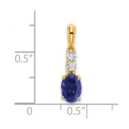 14k Yellow Gold Oval Created Sapphire and Diamond Pendant