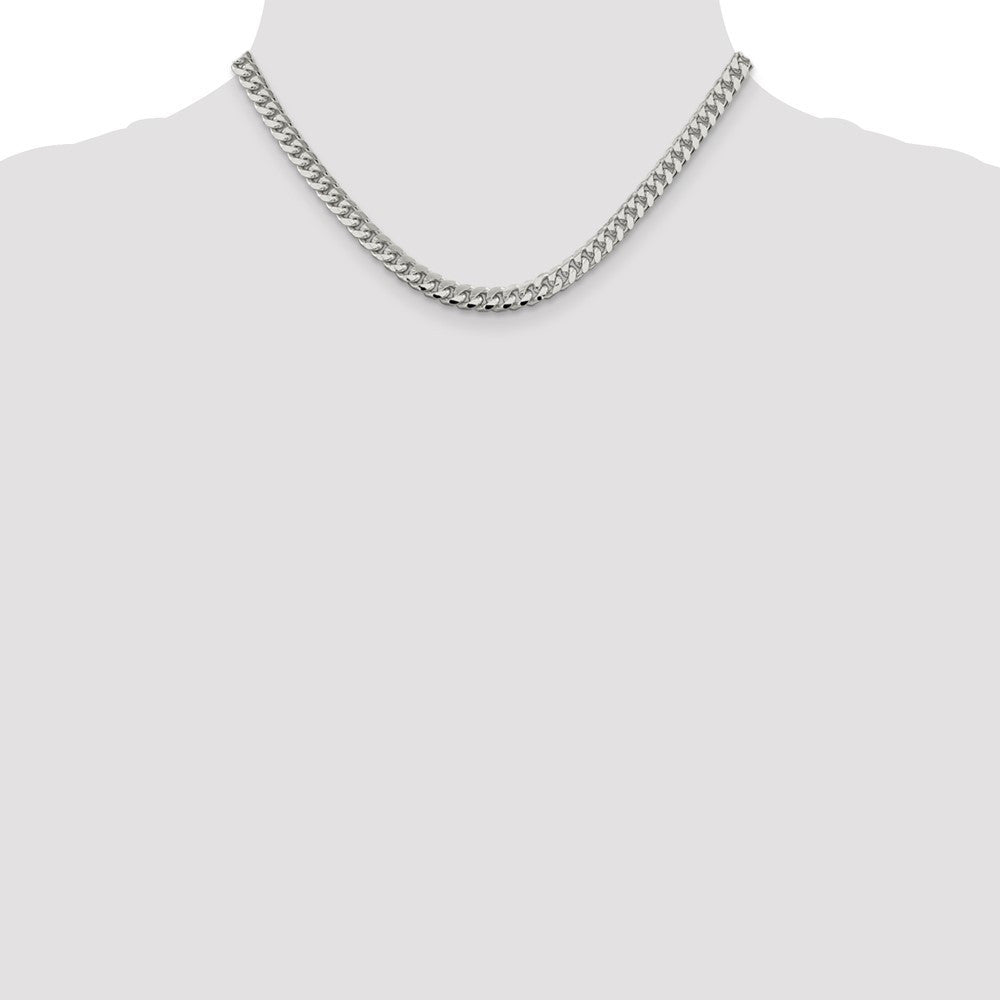 Sterling Silver 6mm Domed w/ Side Diamond-Cut Curb Chain Necklace 16"
