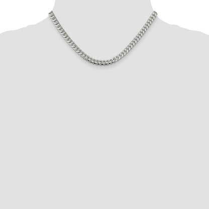 Sterling Silver 6mm Domed w/ Side Diamond-Cut Curb Chain Necklace 16"