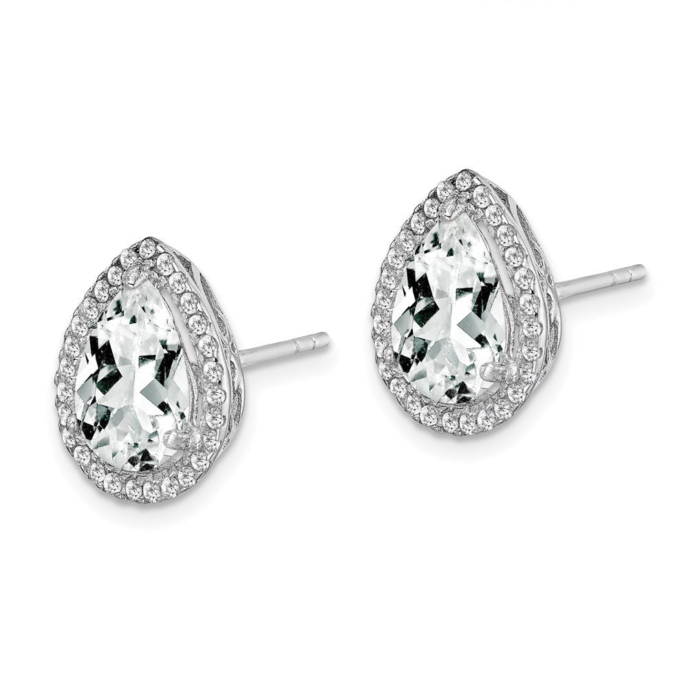 Sterling Silver Rhodium Created White Topaz & CZ Button Stud Earrings