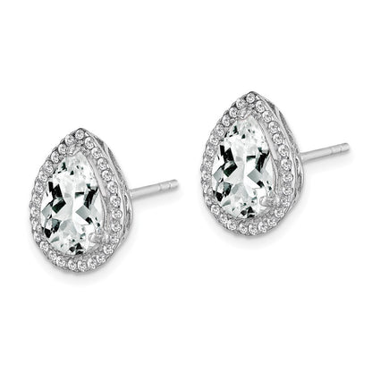 Sterling Silver Rhodium Created White Topaz & CZ Button Stud Earrings