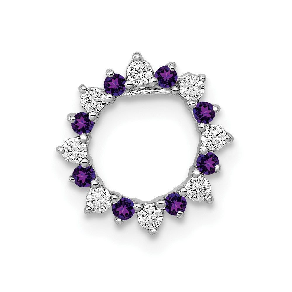 14k White Gold Diamond and .08 Amethyst Fancy Circle Chain Slide