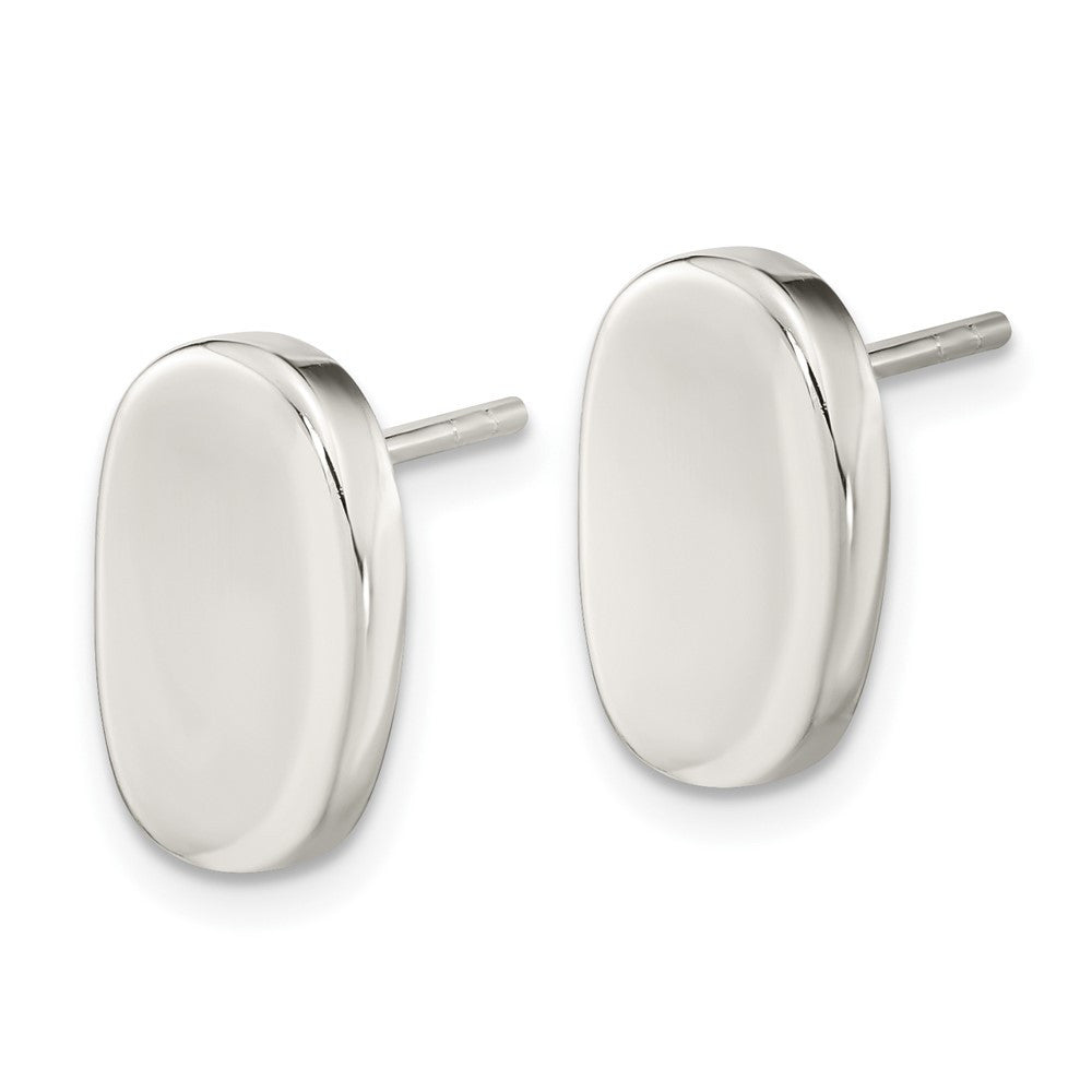 Sterling Silver Polished Oval Button Stud Earrings