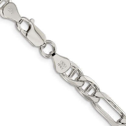 Sterling Silver 6.5mm Figaro Anchor Chain Necklace 22"