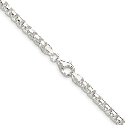 Sterling Silver Rhodium-plated Polished 4mm Round Box Chain Necklace 22"