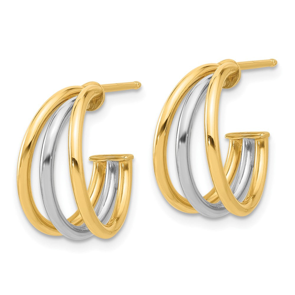 14K Two-tone Polished Multi Row Hoop Earrings