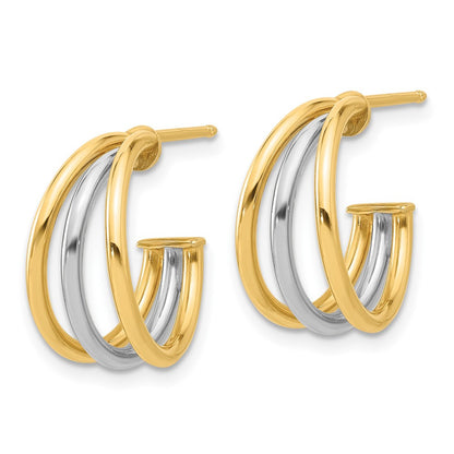 14K Two-tone Polished Multi Row Hoop Earrings