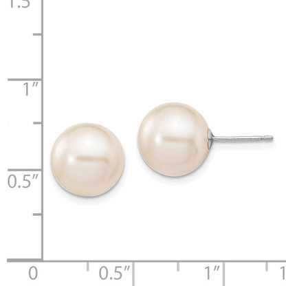 14k White Gold 10-11mm White Round Freshwater Cultured Pearl Ball Stud Earrings