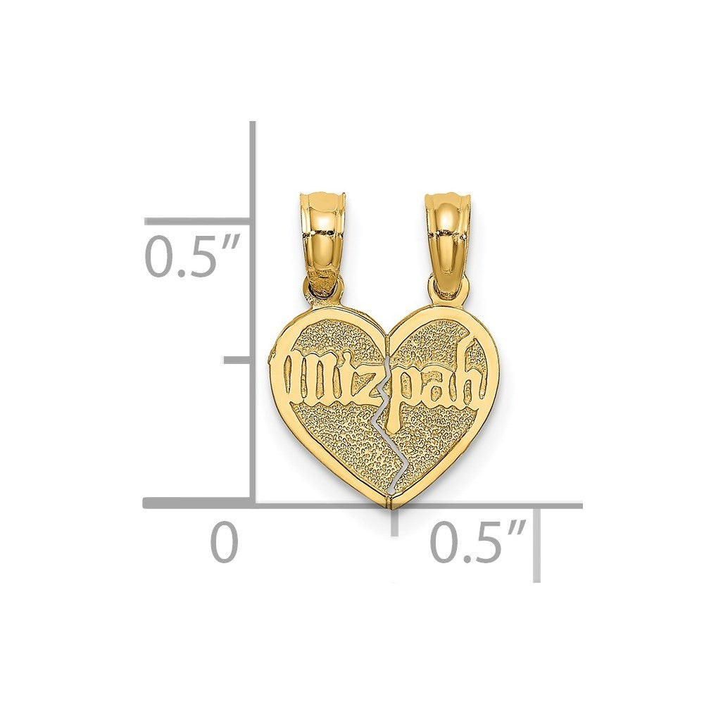 14k Yellow Gold Reversible Break apart Mizpah Heart Charm Pendant