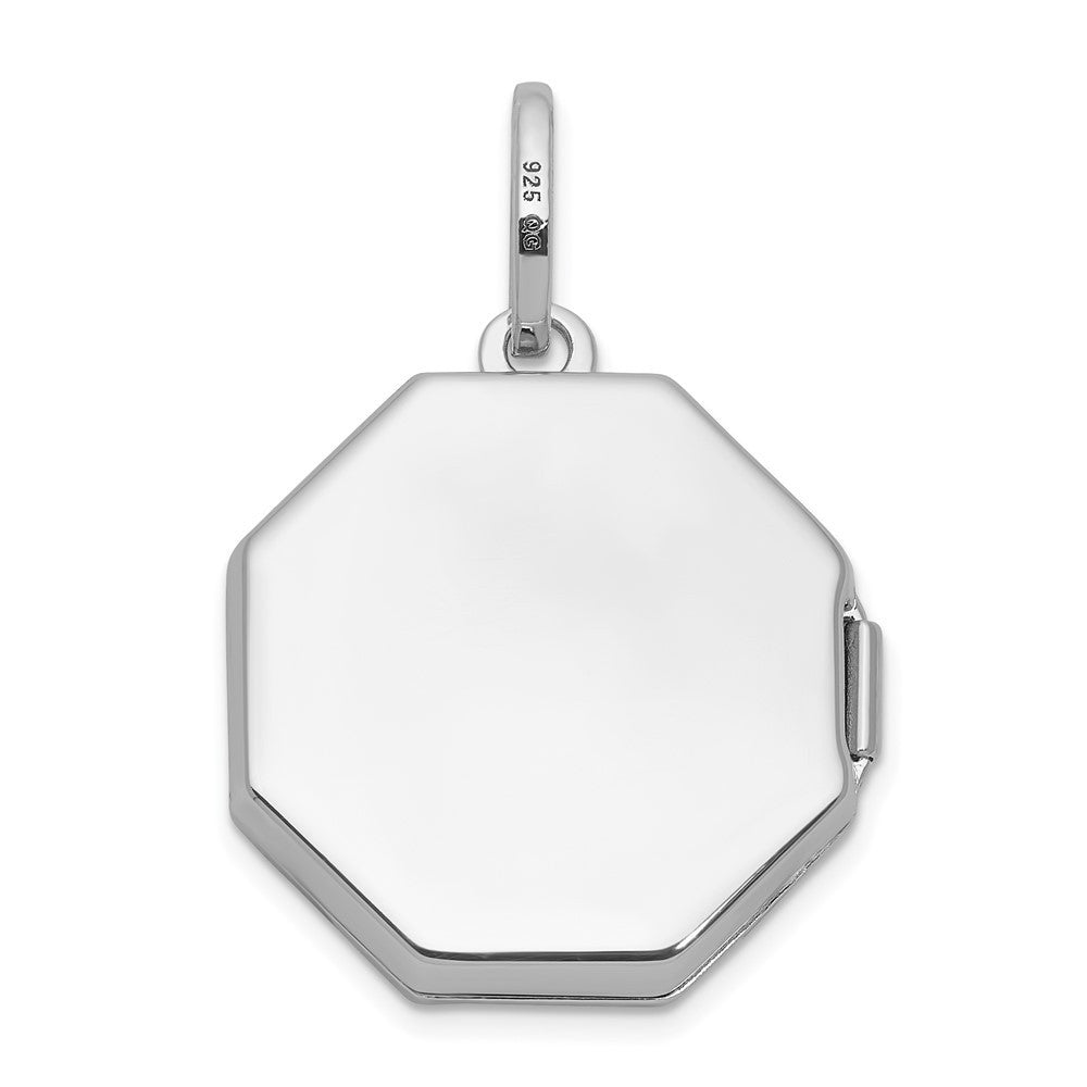 Sterling Silver RH-plated Diamond with Star 18mm Octagon Shaped Locket Pendant