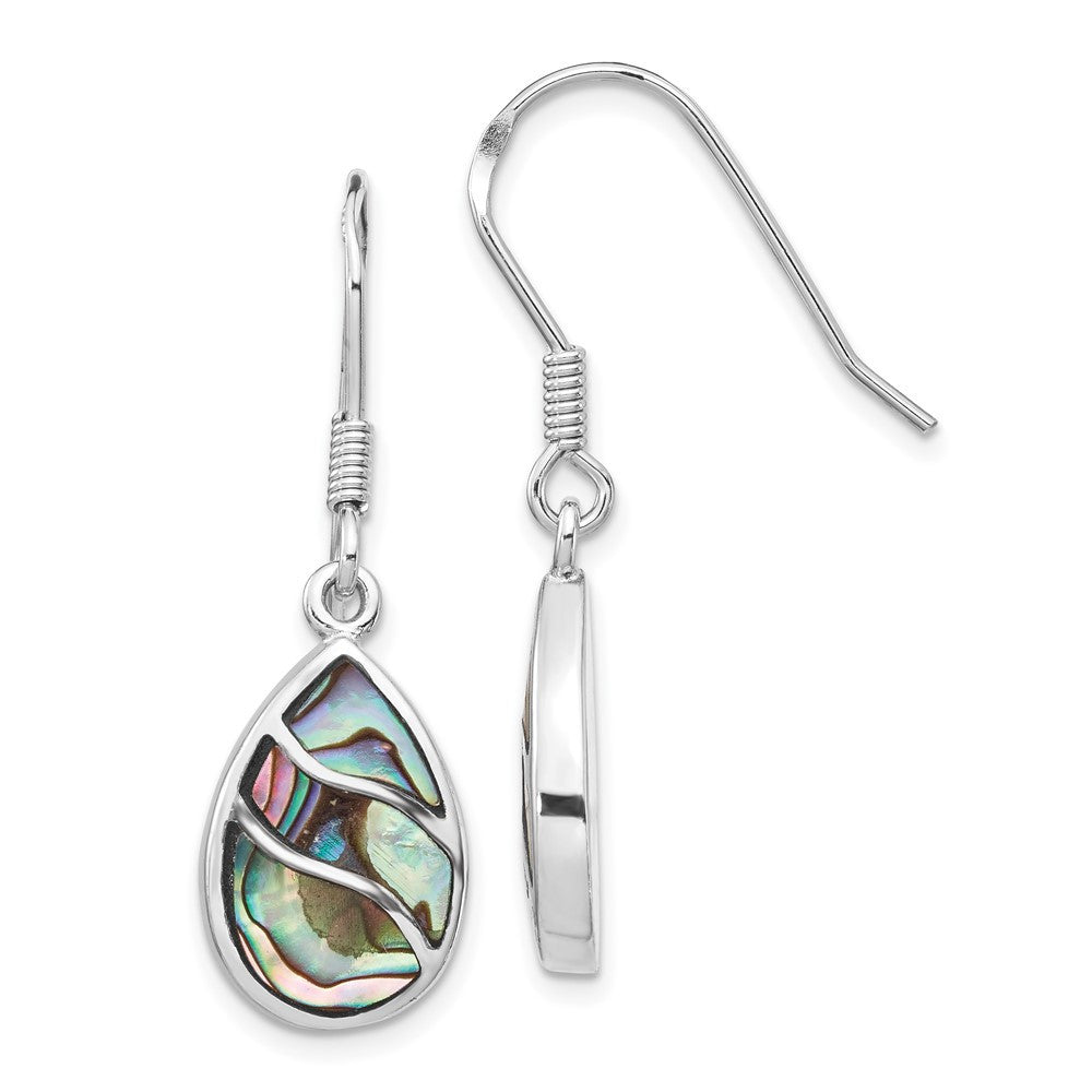 Sterling Silver Rhodium-plated Polished Abalone Tear Dangle Earrings