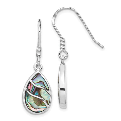 Sterling Silver Rhodium-plated Polished Abalone Tear Dangle Earrings