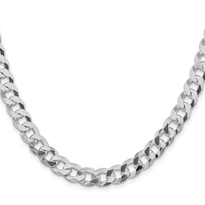 Sterling Silver Rhodium-plated 8.5mm Beveled Curb Chain Necklace 20"