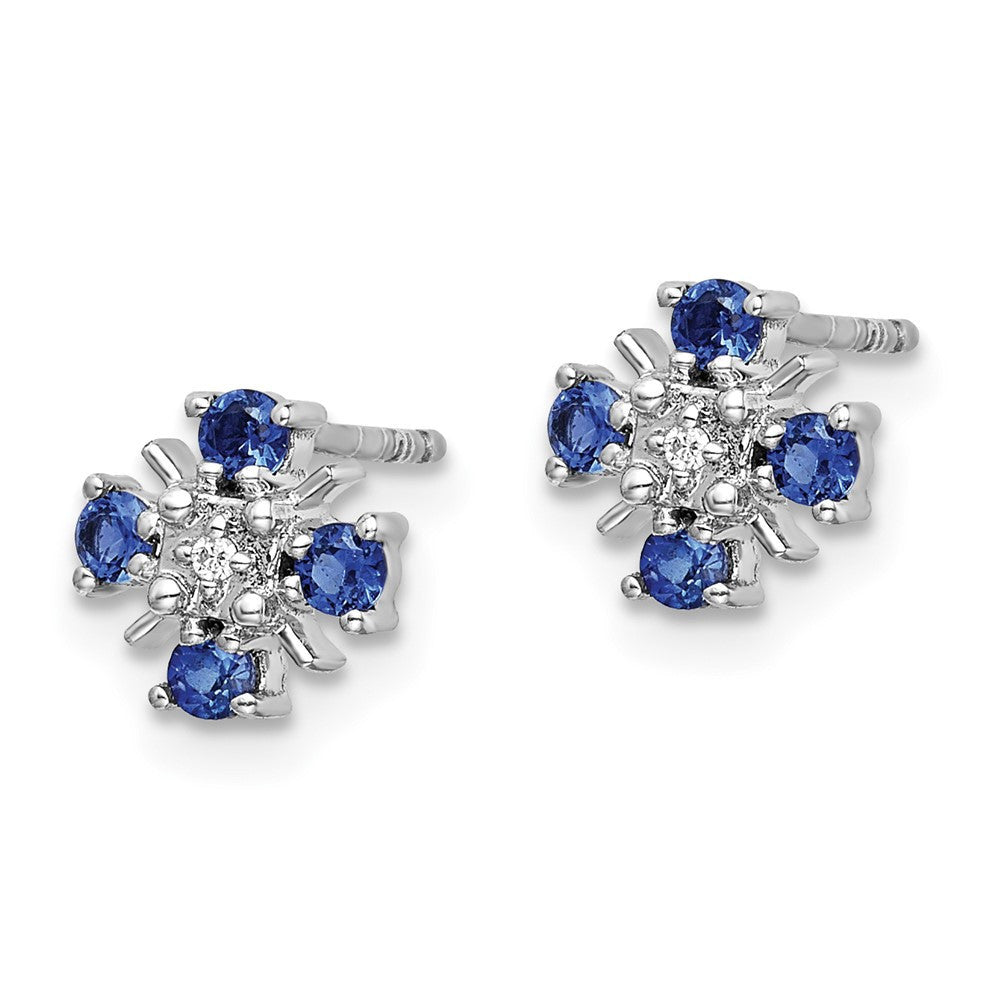 14k White Gold Blue Sapphire and Diamond Button Stud Earrings