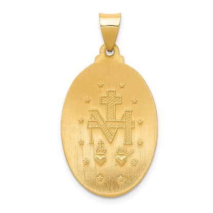 14k Yellow Gold Polished and Satin Miraculous Medal Hollow Pendant