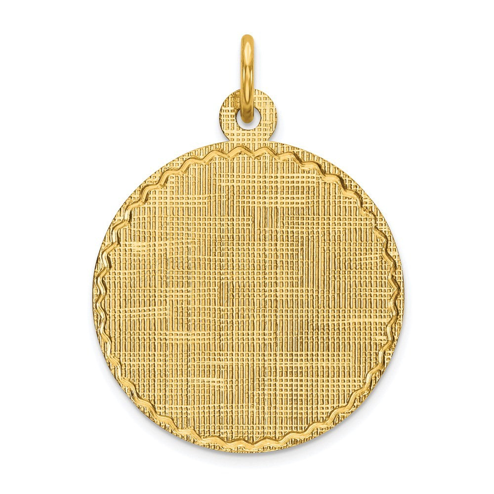 14k Yellow Gold Patterned .013 Gauge Circular Engravable Disc Charm Pendant