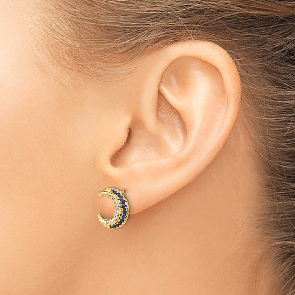 14k Yellow Gold Polished Moon Sapphire and Diamond Stud Earrings