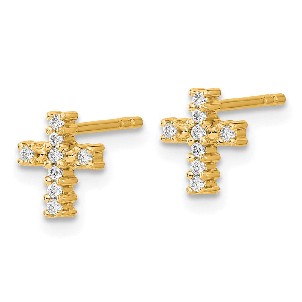 14k Yellow Gold Polished Diamond Cross Button Stud Earrings