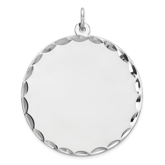 Sterling Silver Rhod-plated Eng. Rnd Polish Front/Satin Back Disc Charm Pendant
