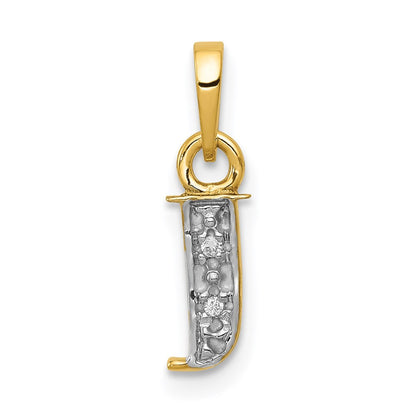 14k Yellow Gold with Rhodium Diamond Letter J Initial Pendant