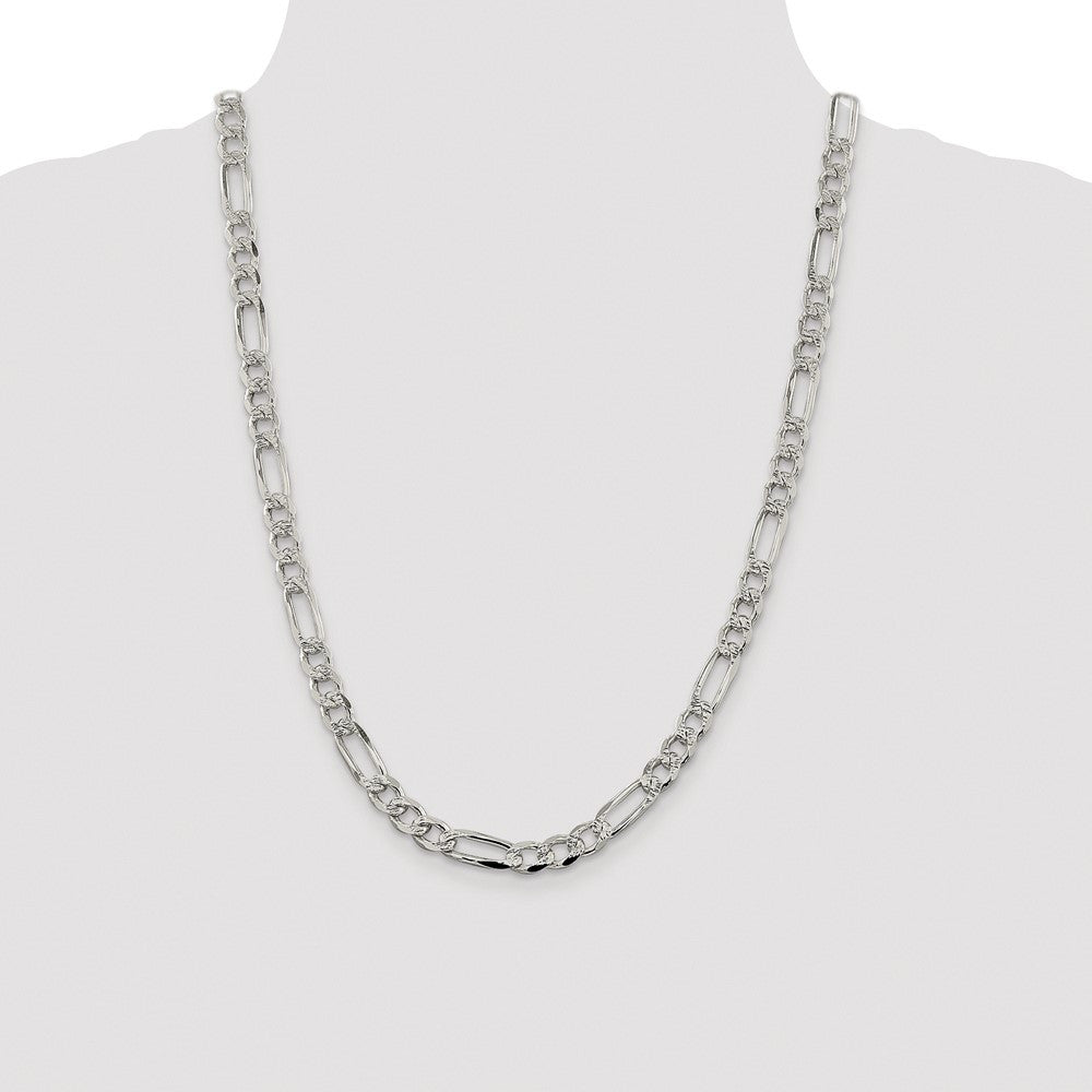 Sterling Silver Rhodium-plated 7.25mm Pav� Flat Figaro Chain Necklace 24"
