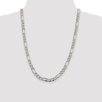 Sterling Silver Rhodium-plated 7.25mm Pav� Flat Figaro Chain Necklace 24"