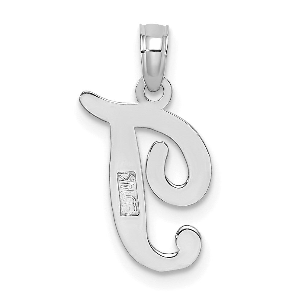 14k White Gold Script Letter T Initial Pendant