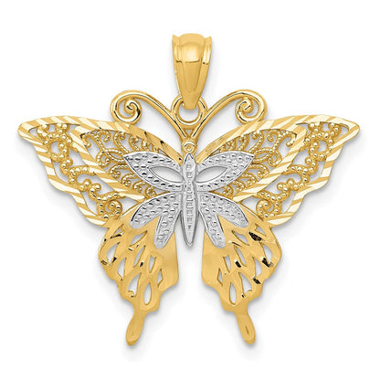 14k Yellow Gold Rhodium Fancy Butterfly Pendant