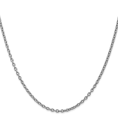 14K White Gold 2.4mm Round Open Link Cable Chain Necklace 16"