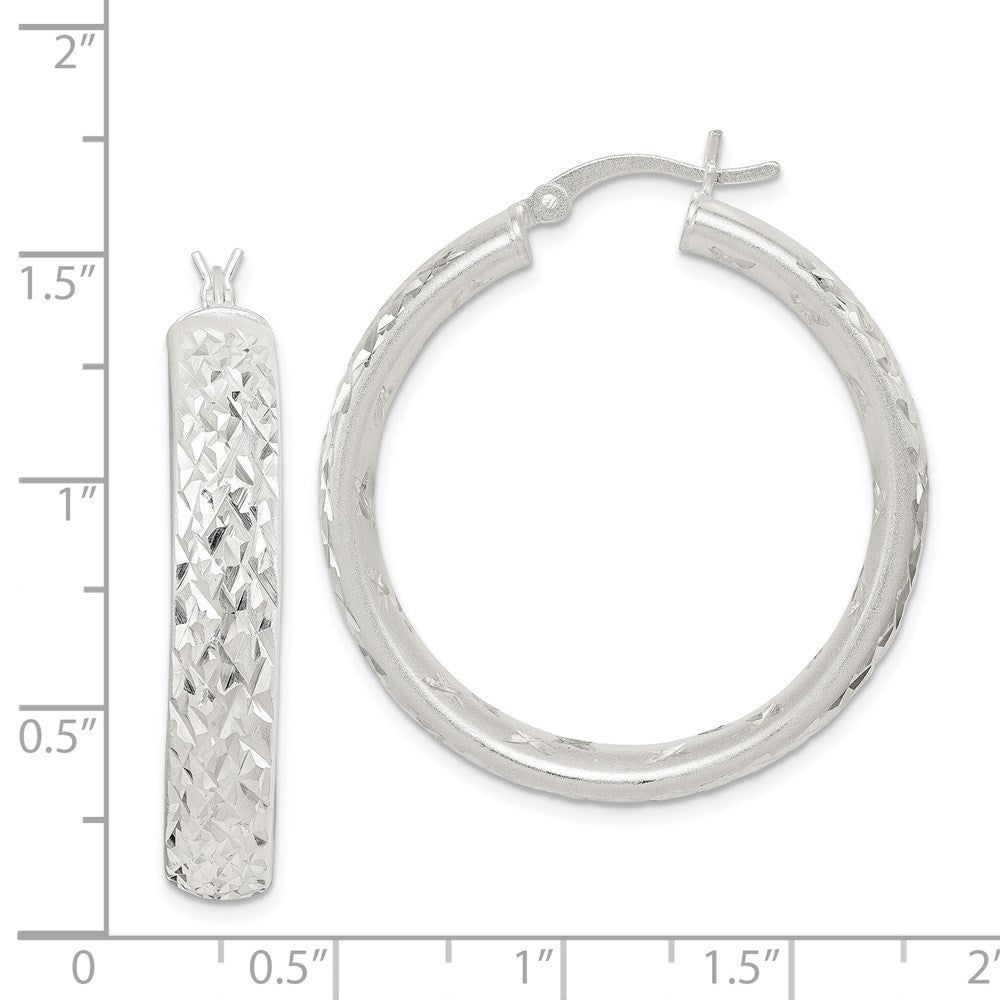 Sterling Silver Satin & Diamond-cut 5mm Round Hoop Earrings