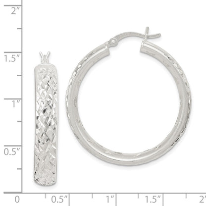 Sterling Silver Satin & Diamond-cut 5mm Round Hoop Earrings